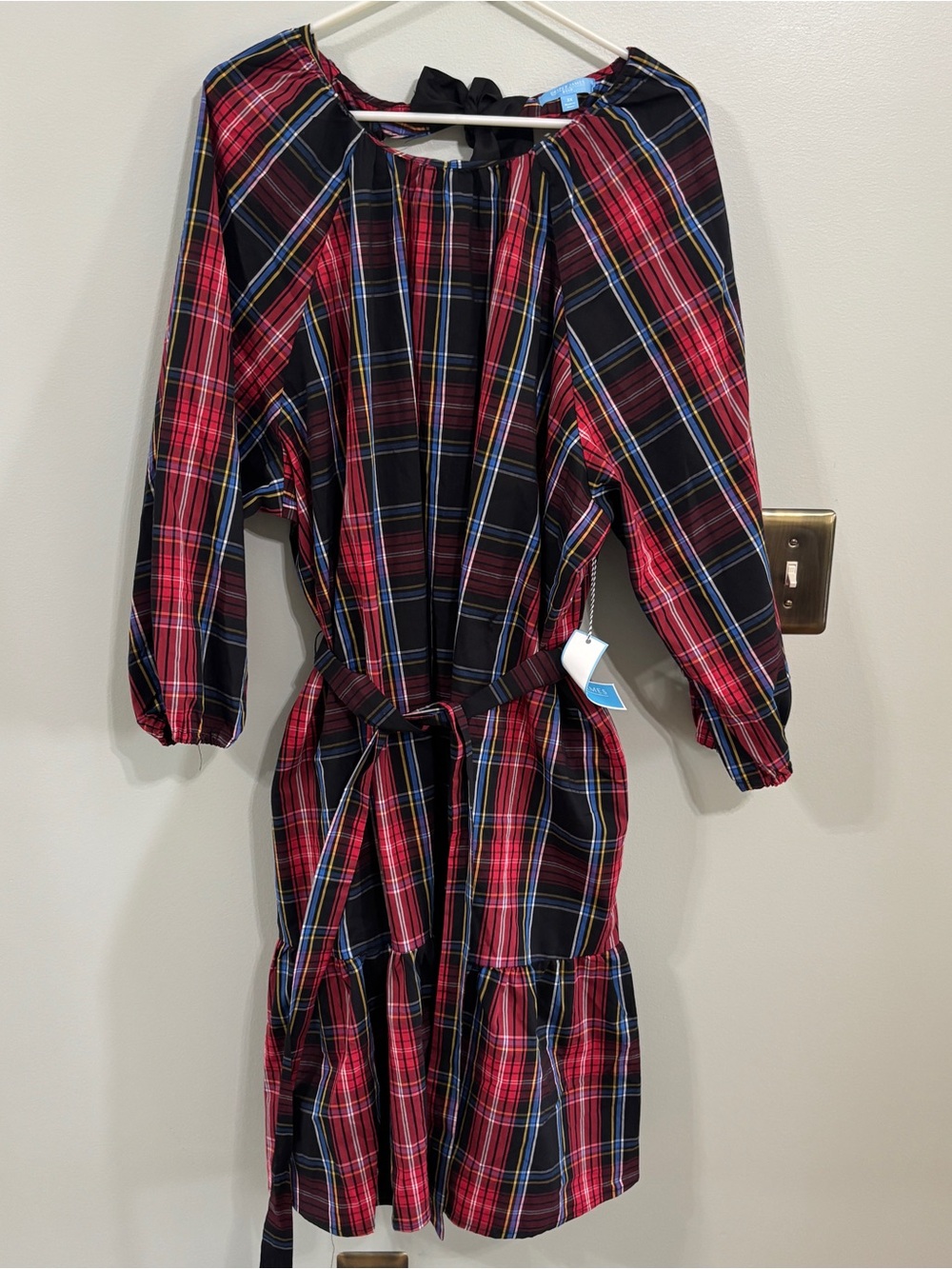 Draper James RSVP tiered Plaid Midi Dress with bow back size 3X
